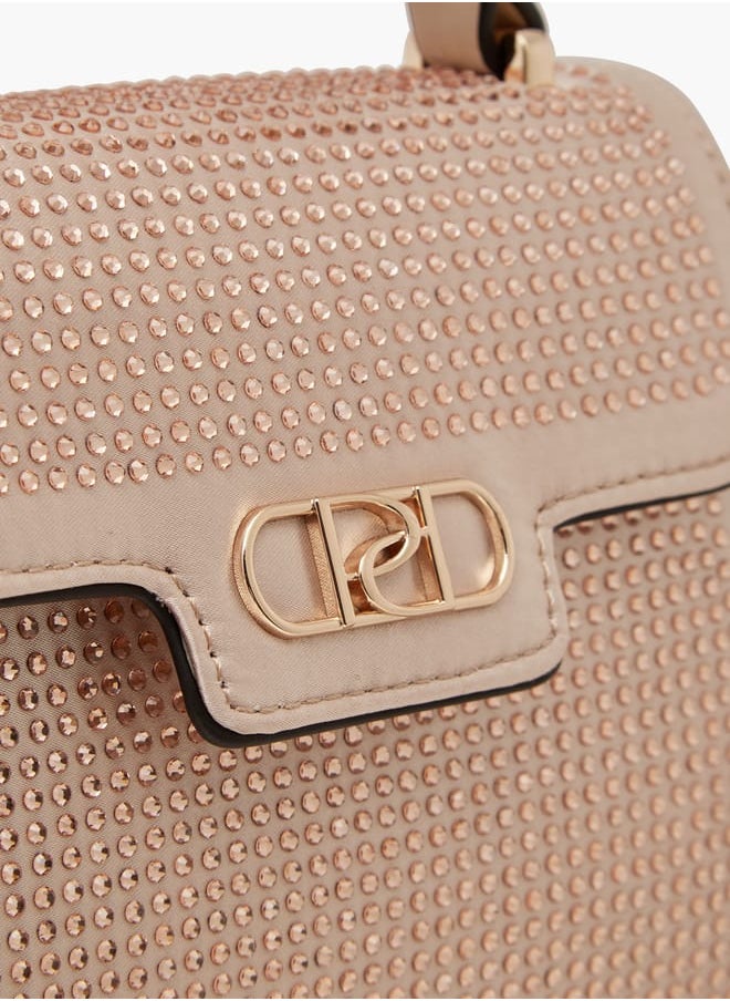 Women's Embellished Satchel Bag with Detachable Chain Strap and Flap Closure
