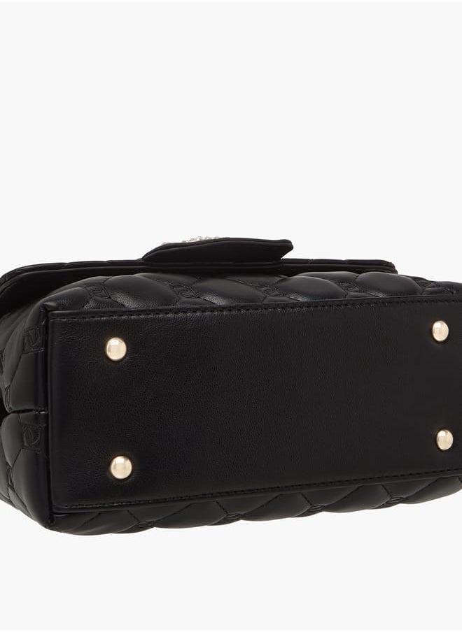 Women's Quilted Satchel Bag with Detachable Strap and Flap Closure