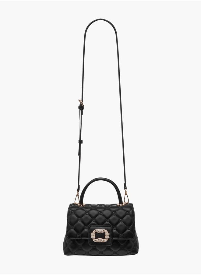 Women's Quilted Satchel Bag with Detachable Strap and Flap Closure