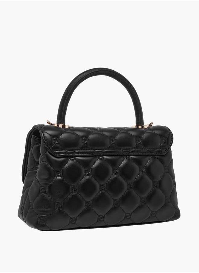 Women's Quilted Satchel Bag with Detachable Strap and Flap Closure