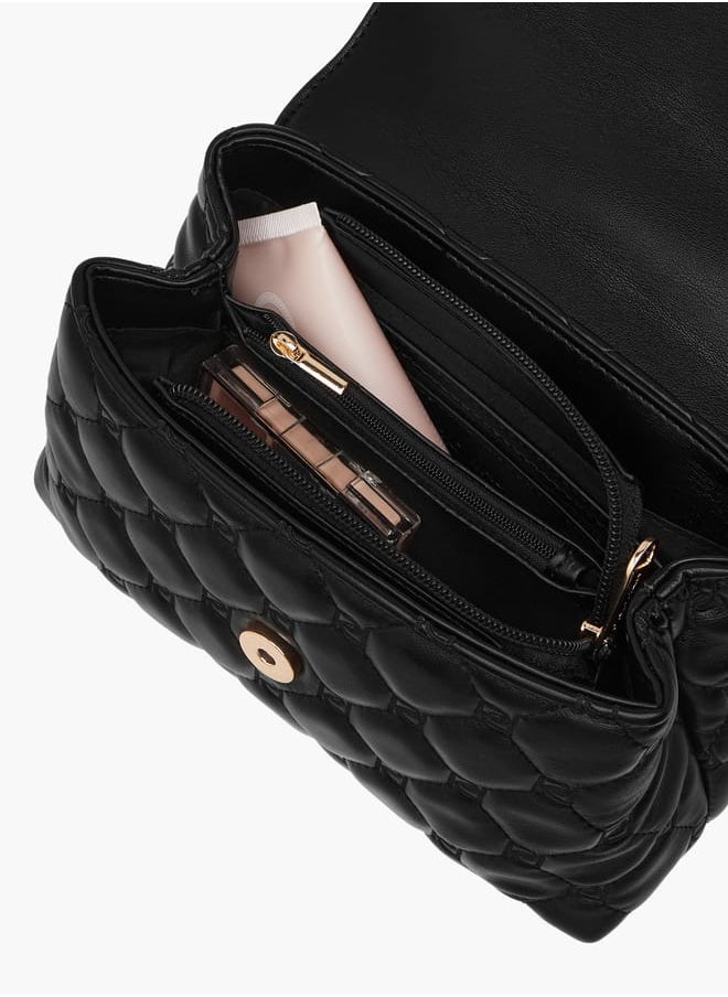 Women's Quilted Satchel Bag with Detachable Strap and Flap Closure