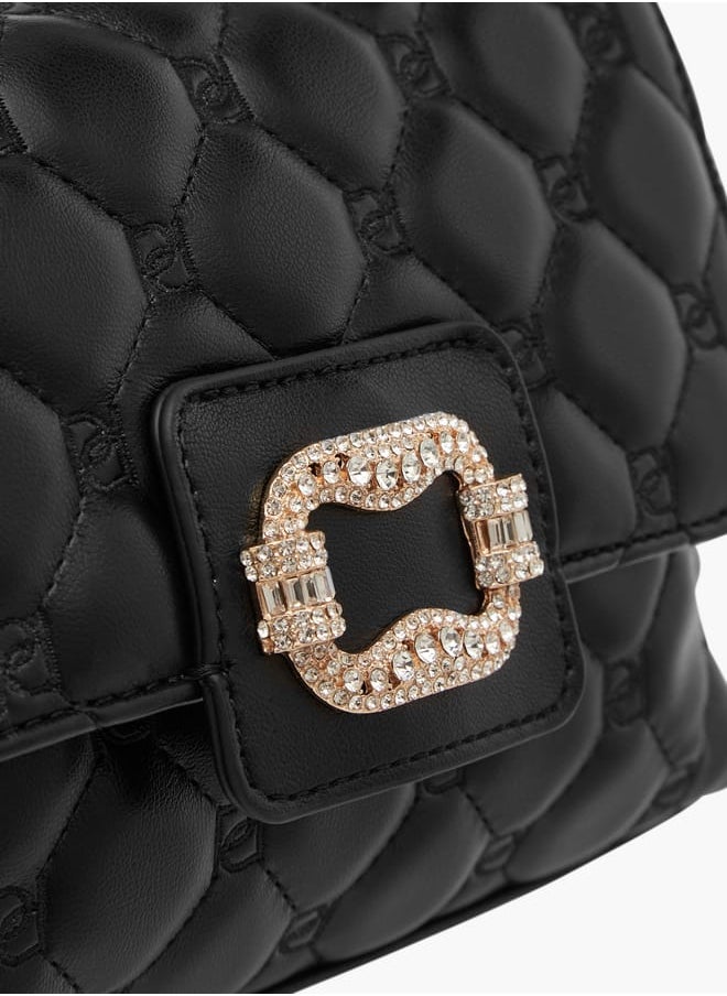 Women's Quilted Satchel Bag with Detachable Strap and Flap Closure