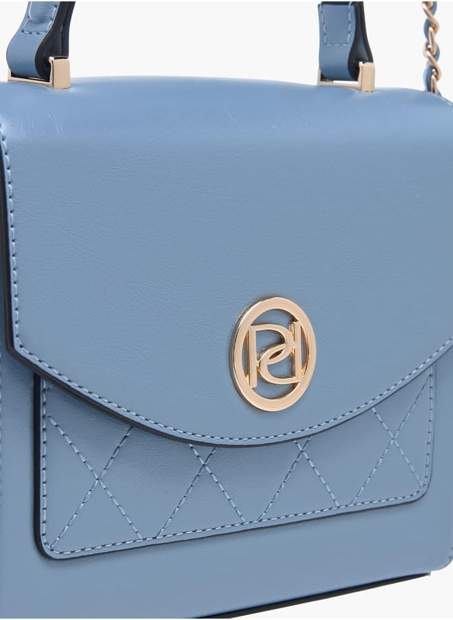 Women Textured Satchel Bag with Top Handle and Chain Strap