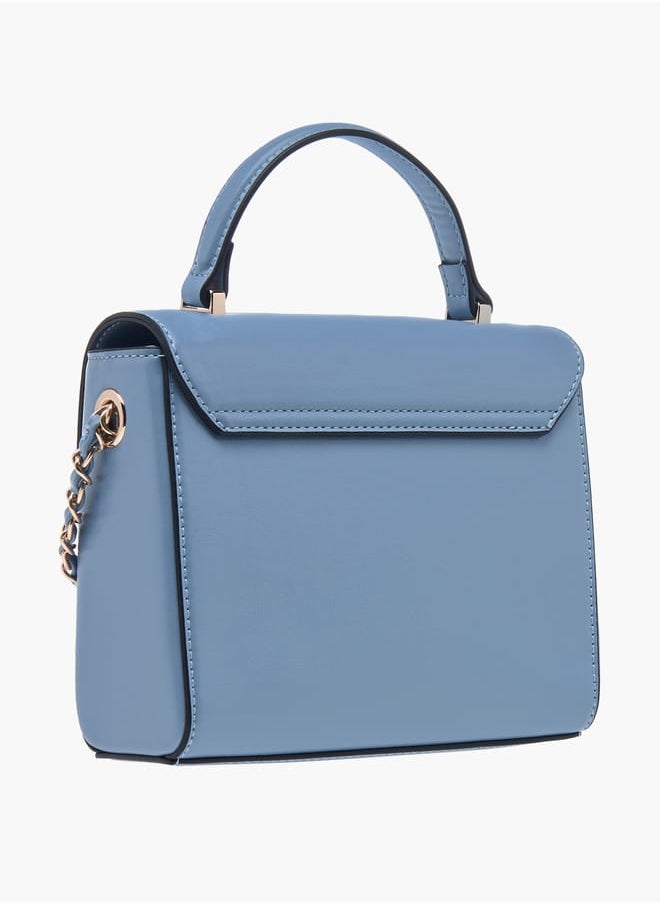 Women Textured Satchel Bag with Top Handle and Chain Strap