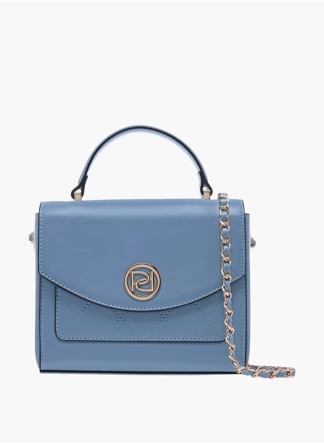 Women Textured Satchel Bag with Top Handle and Chain Strap