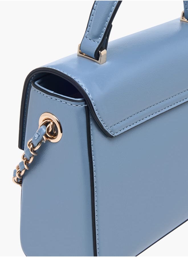 Women Textured Satchel Bag with Top Handle and Chain Strap