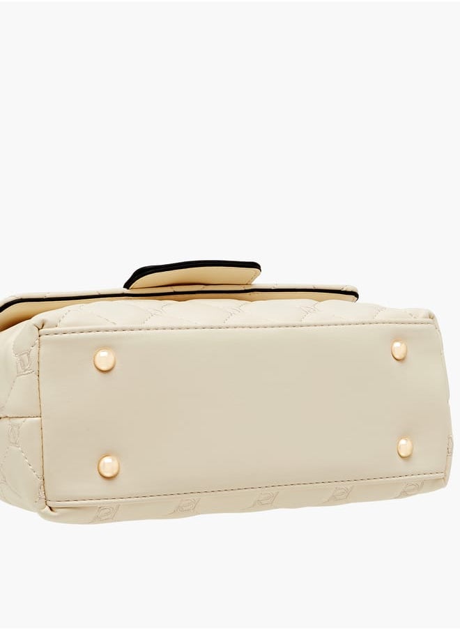 Women's Quilted Satchel Bag with Detachable Strap and Flap Closure