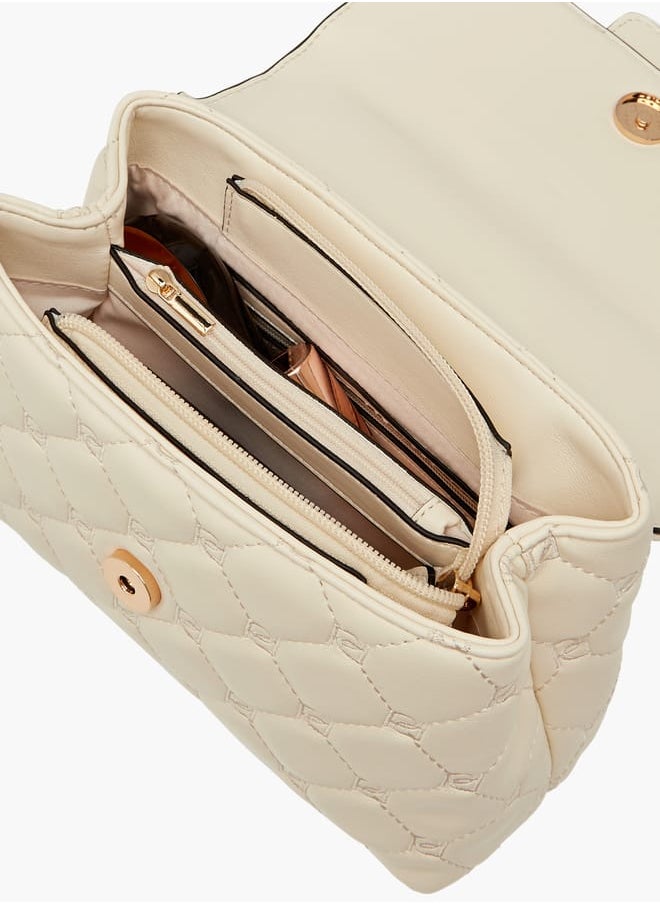Women's Quilted Satchel Bag with Detachable Strap and Flap Closure