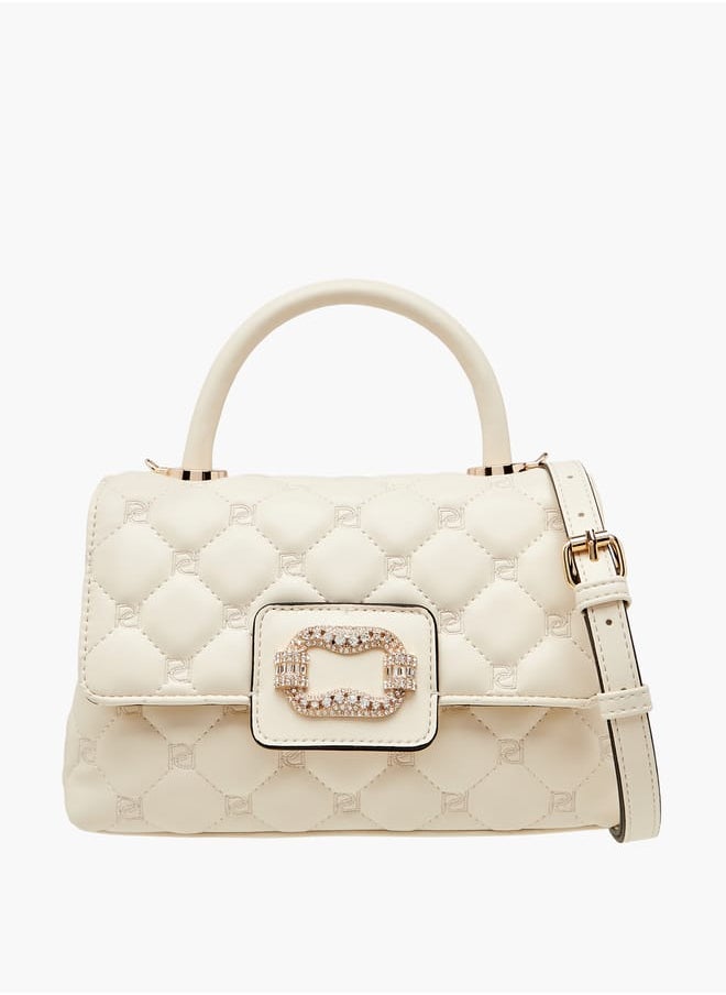 Women's Quilted Satchel Bag with Detachable Strap and Flap Closure