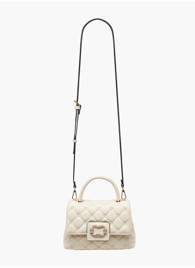 Women's Quilted Satchel Bag with Detachable Strap and Flap Closure