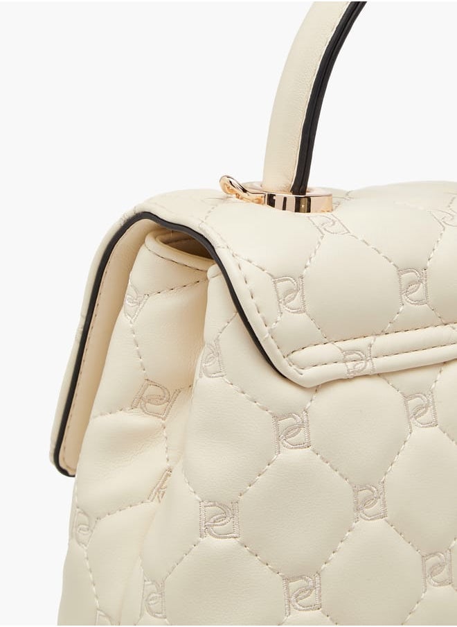 Women's Quilted Satchel Bag with Detachable Strap and Flap Closure