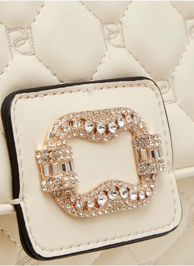 Women's Quilted Satchel Bag with Detachable Strap and Flap Closure