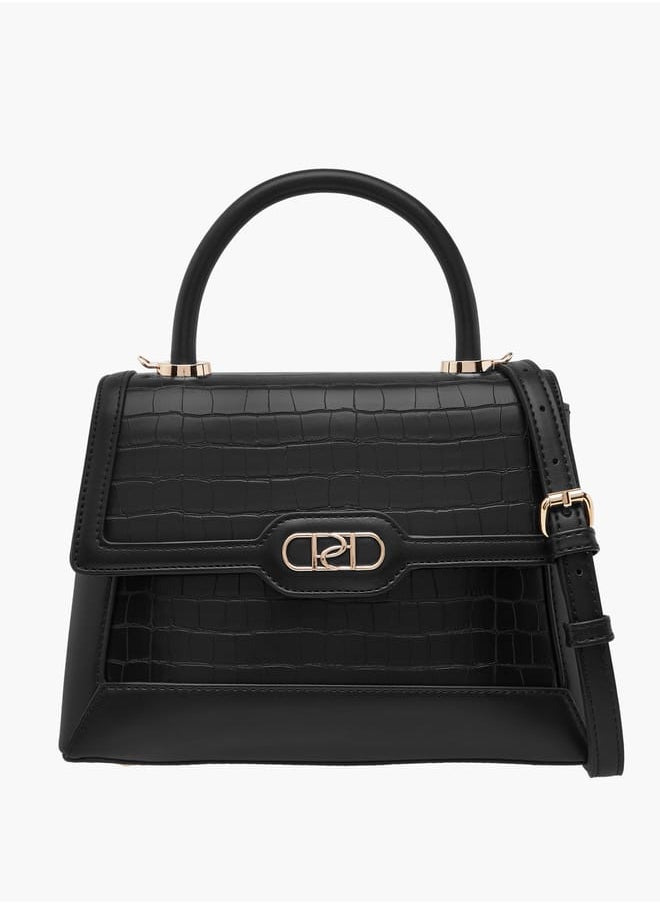 Women's Textured Satchel Bag with Detachable Strap and Flap Closure