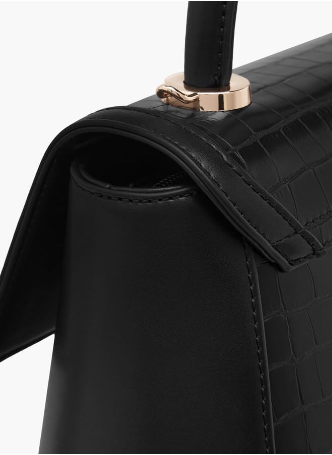 Women's Textured Satchel Bag with Detachable Strap and Flap Closure