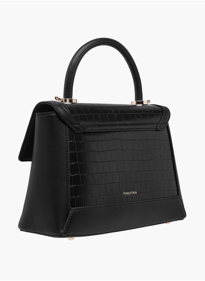 Women's Textured Satchel Bag with Detachable Strap and Flap Closure
