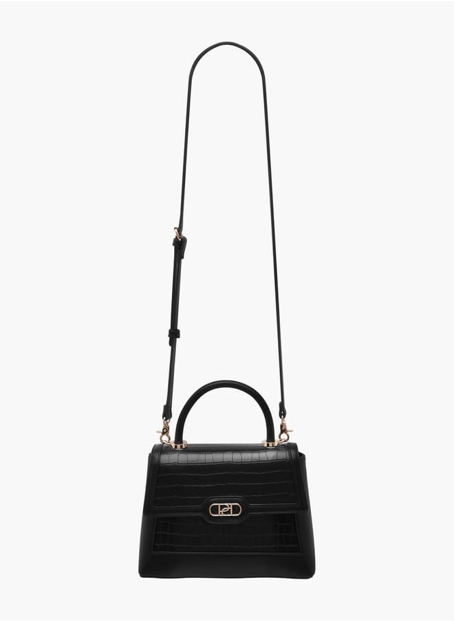 Women's Textured Satchel Bag with Detachable Strap and Flap Closure