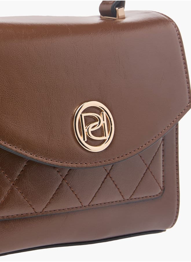 Women's Textured Satchel Bag with Top Handle and Chain Strap