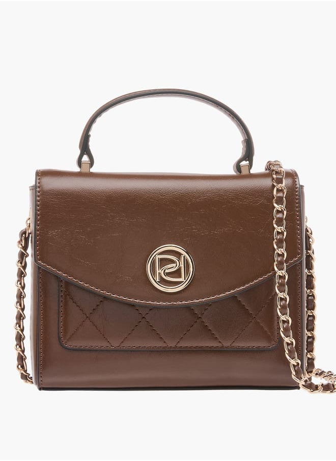 Women's Textured Satchel Bag with Top Handle and Chain Strap