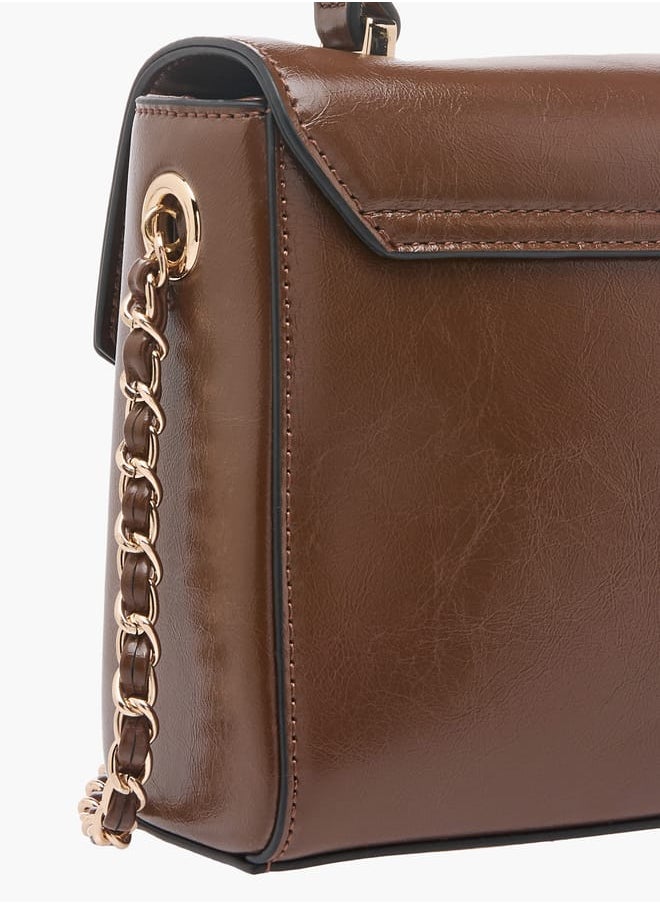 Women's Textured Satchel Bag with Top Handle and Chain Strap