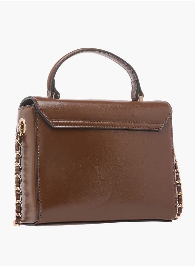 Women's Textured Satchel Bag with Top Handle and Chain Strap