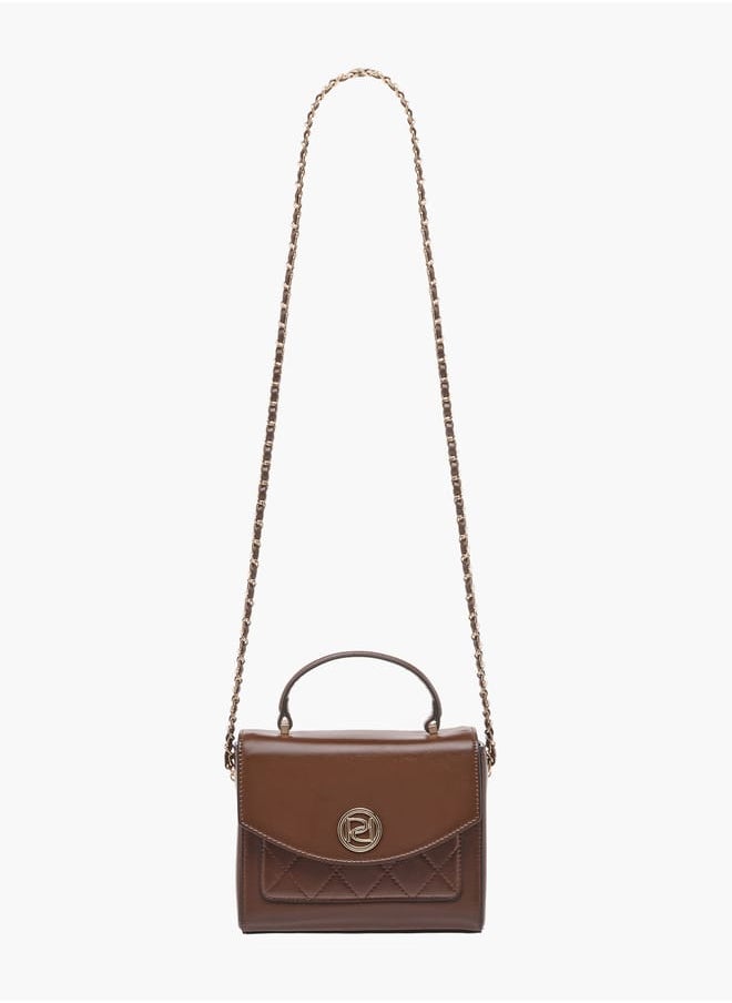 Women's Textured Satchel Bag with Top Handle and Chain Strap