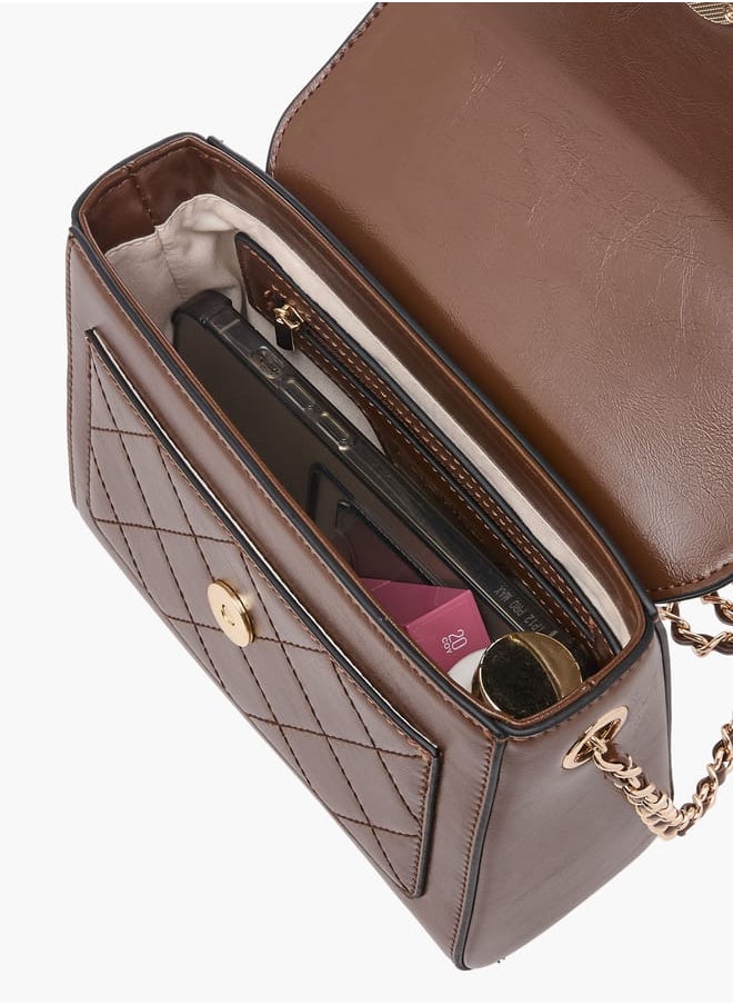 Women's Textured Satchel Bag with Top Handle and Chain Strap