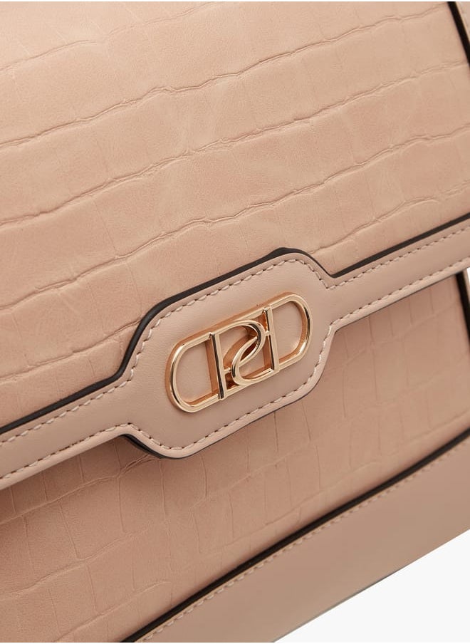 Women's Textured Satchel Bag with Detachable Strap and Flap Closure