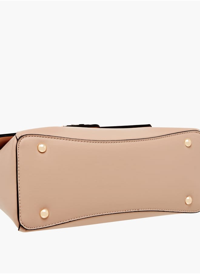 Women's Textured Satchel Bag with Detachable Strap and Flap Closure