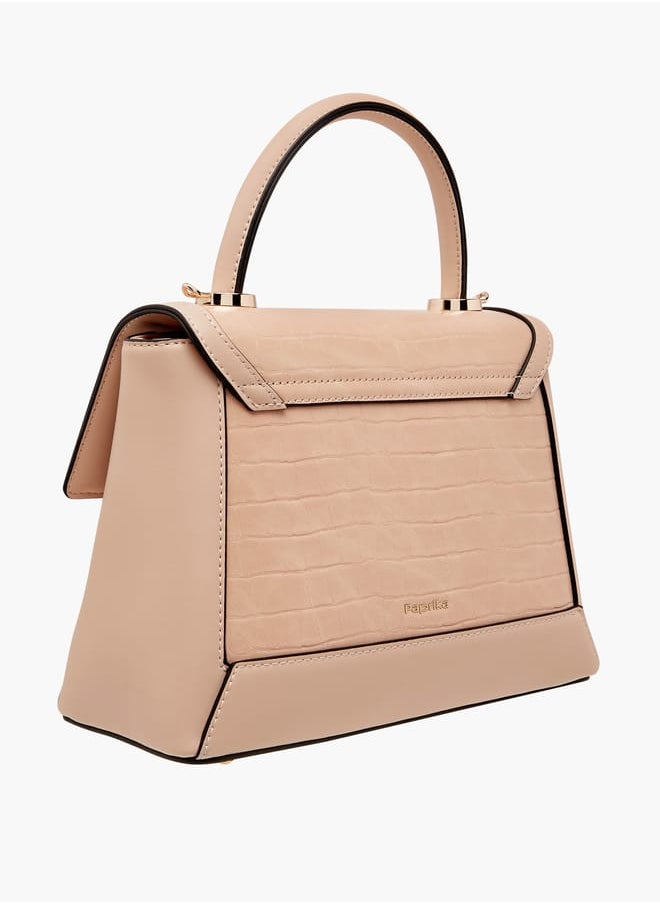 Women's Textured Satchel Bag with Detachable Strap and Flap Closure