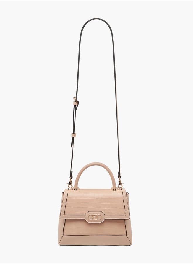 Women's Textured Satchel Bag with Detachable Strap and Flap Closure