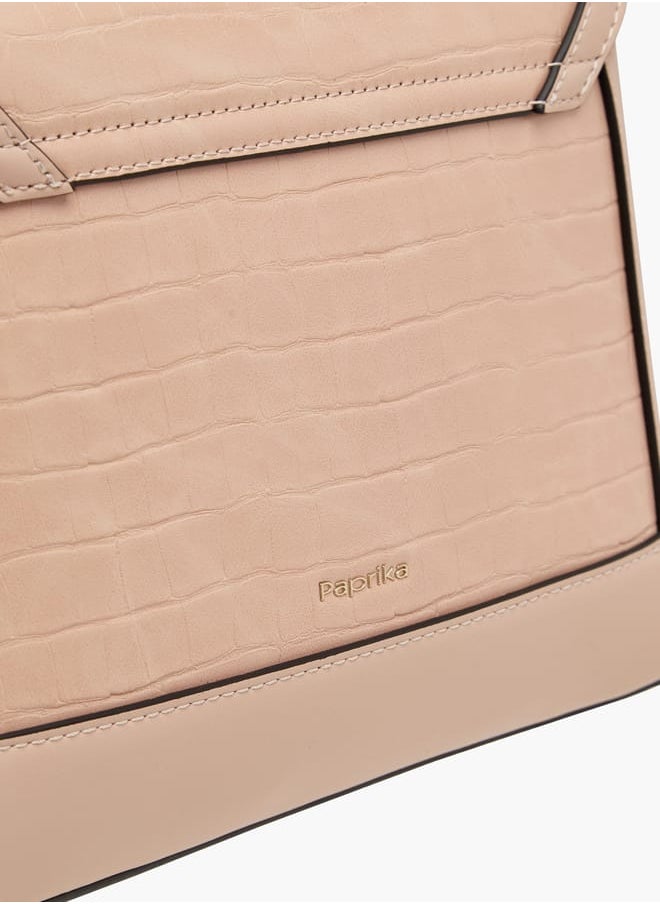 Women's Textured Satchel Bag with Detachable Strap and Flap Closure