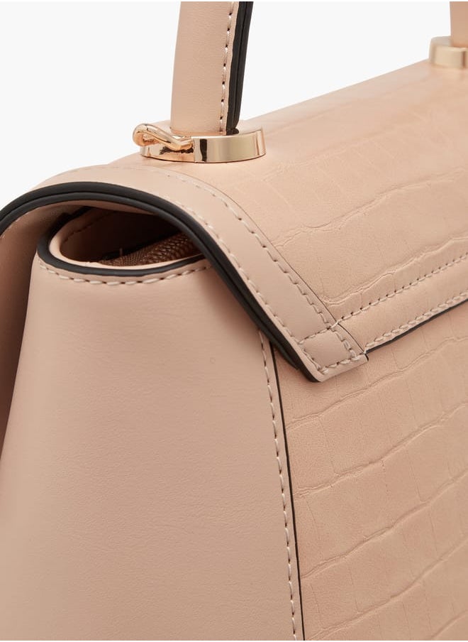 Women's Textured Satchel Bag with Detachable Strap and Flap Closure