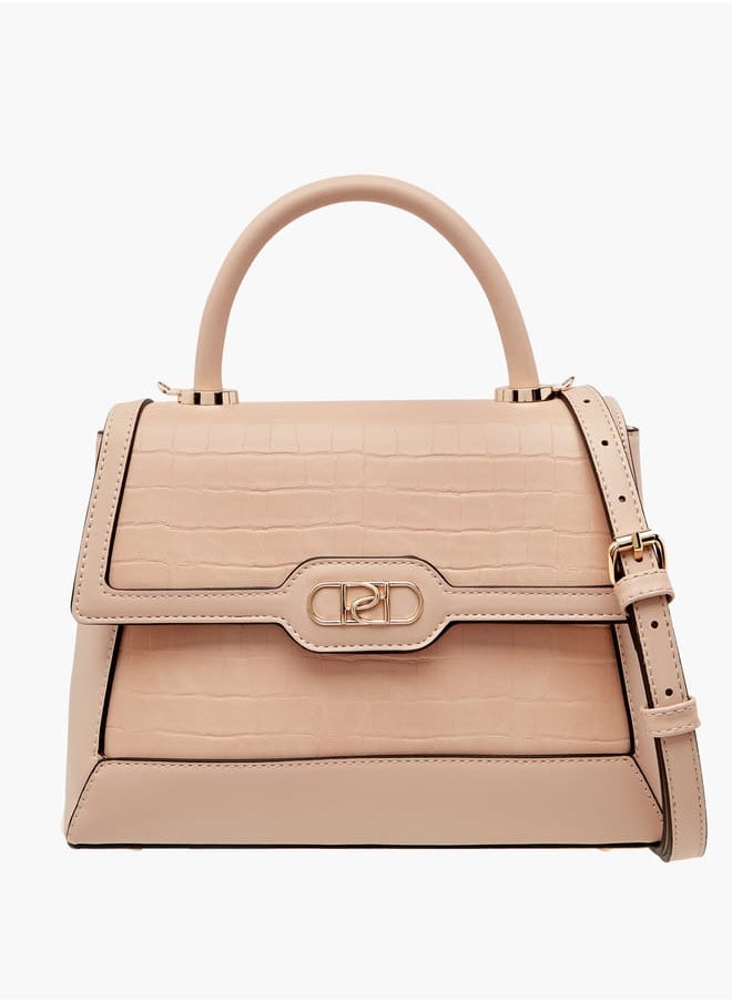 Women's Textured Satchel Bag with Detachable Strap and Flap Closure