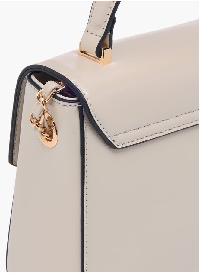 Women Textured Satchel Bag with Top Handle and Chain Strap