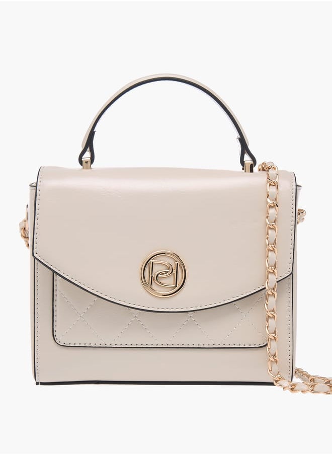 Women Textured Satchel Bag with Top Handle and Chain Strap