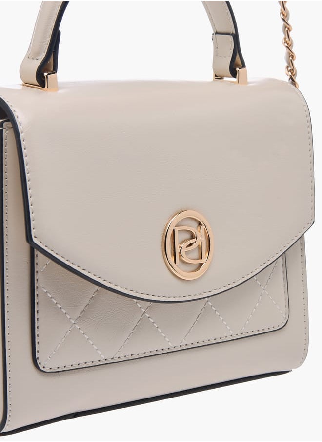 Women Textured Satchel Bag with Top Handle and Chain Strap