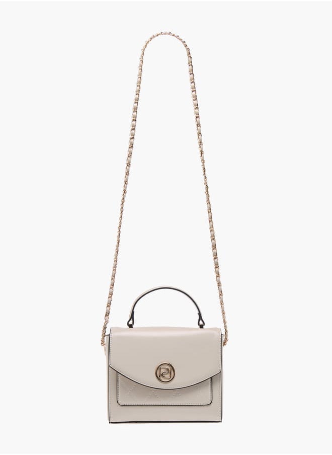 Women Textured Satchel Bag with Top Handle and Chain Strap