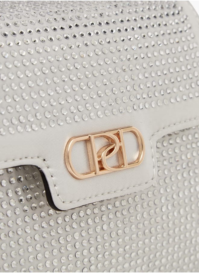Women's Embellished Satchel Bag with Detachable Chain Strap and Flap Closure