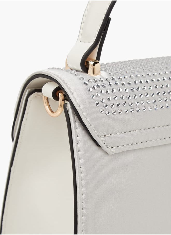 Women's Embellished Satchel Bag with Detachable Chain Strap and Flap Closure
