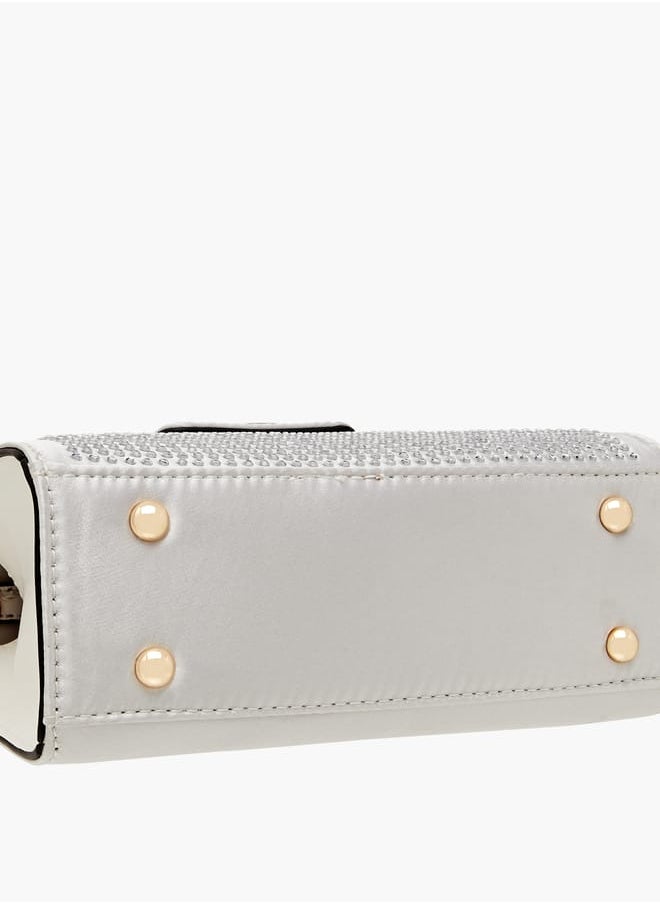 Women's Embellished Satchel Bag with Detachable Chain Strap and Flap Closure