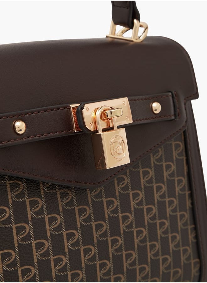 Women's Monogram Print Tote Bag with Top Handle and Detachable Strap