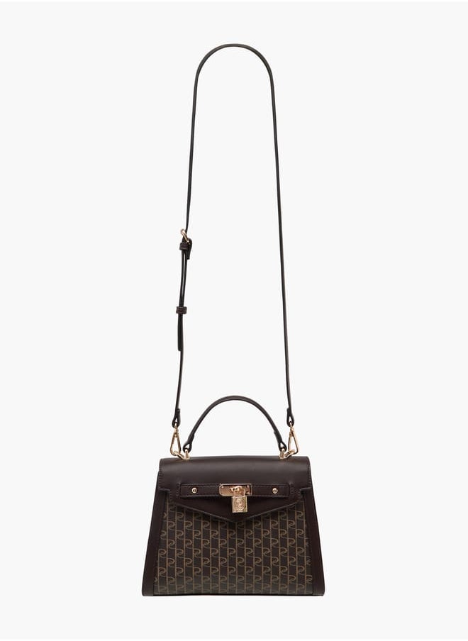 Women's Monogram Print Tote Bag with Top Handle and Detachable Strap