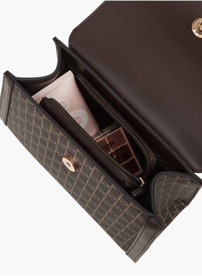 Women's Monogram Print Tote Bag with Top Handle and Detachable Strap