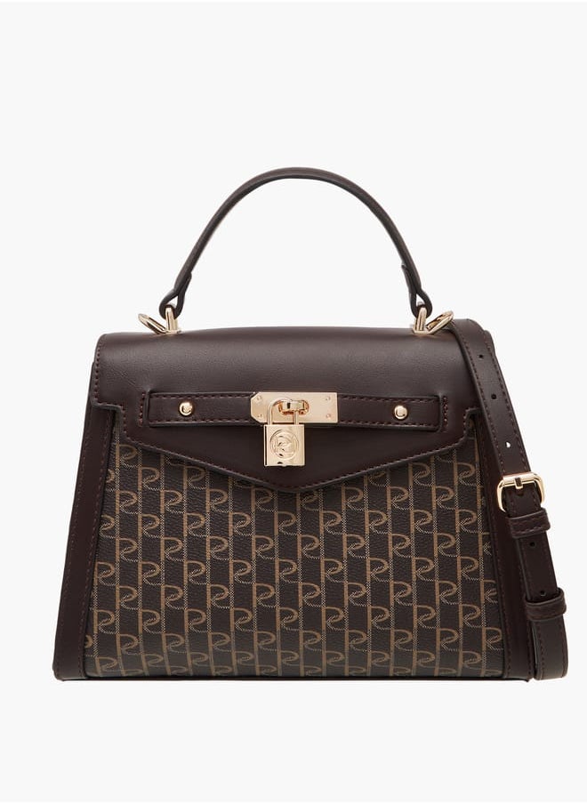 Women's Monogram Print Tote Bag with Top Handle and Detachable Strap