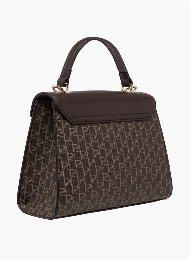 Women's Monogram Print Tote Bag with Top Handle and Detachable Strap