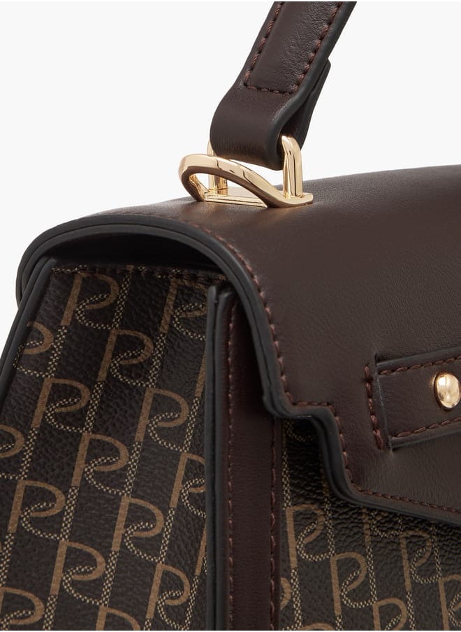 Women's Monogram Print Tote Bag with Top Handle and Detachable Strap
