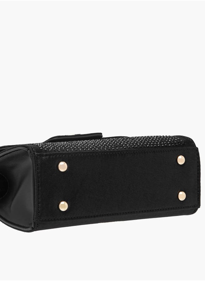 Women's Embellished Satchel Bag with Detachable Chain Strap and Flap Closure