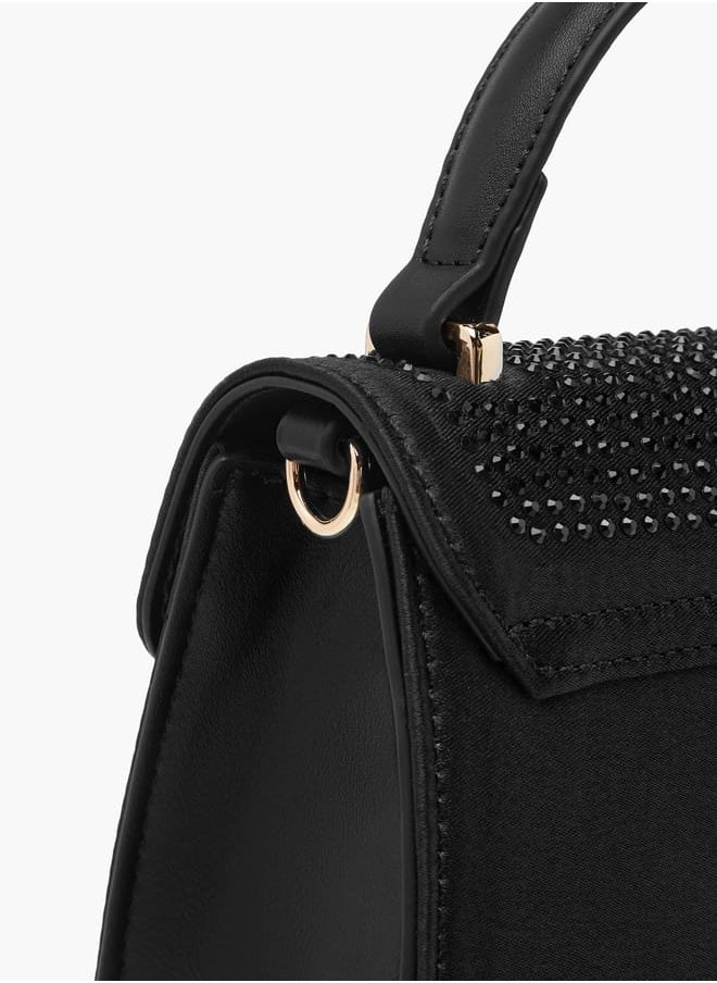 Women's Embellished Satchel Bag with Detachable Chain Strap and Flap Closure