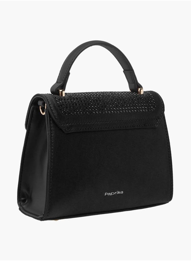Women's Embellished Satchel Bag with Detachable Chain Strap and Flap Closure