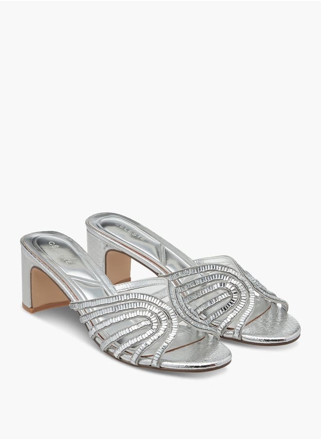 Women's Embellished Slip-On Sandals with Block Heel